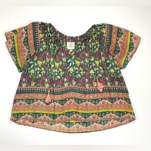 Bell Tassel Blouse Floral Print Cotton Silk Medium Read Description